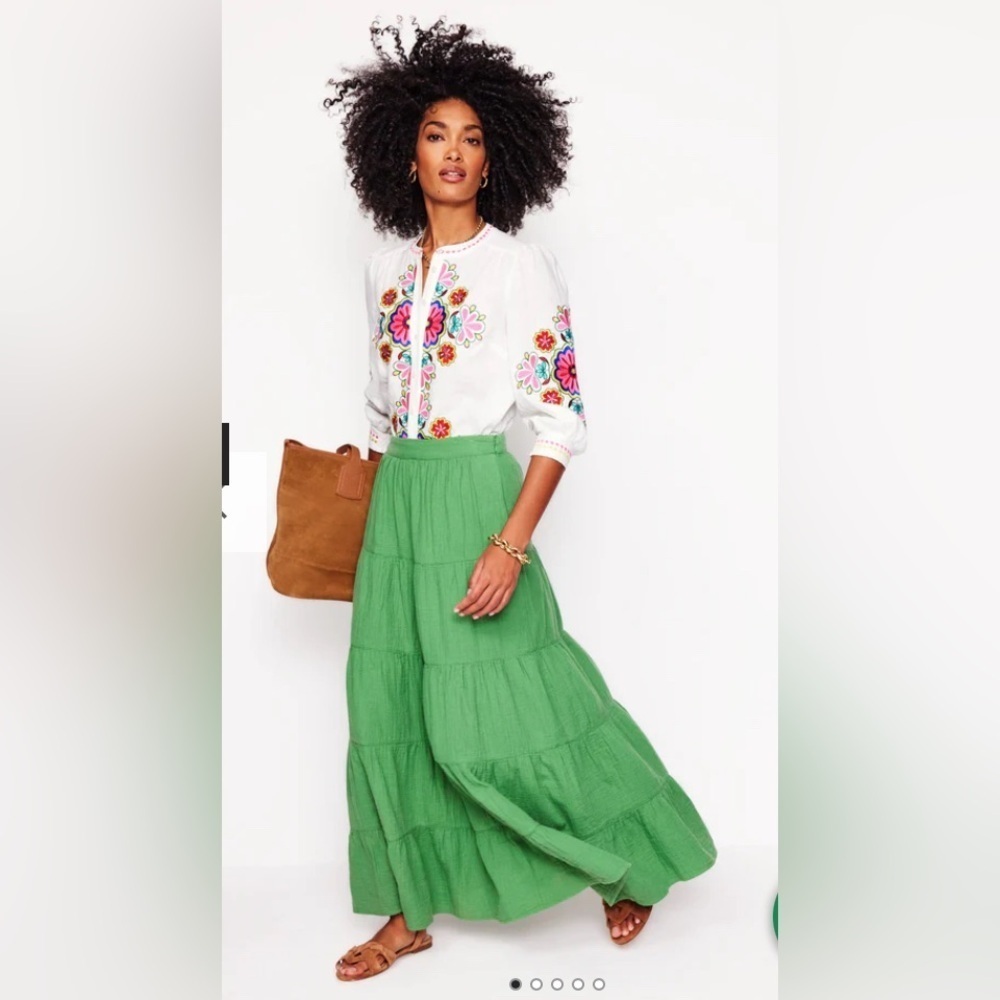 Boden double cloth Nadia tiered flowy maxi skirt paradise green size 4L